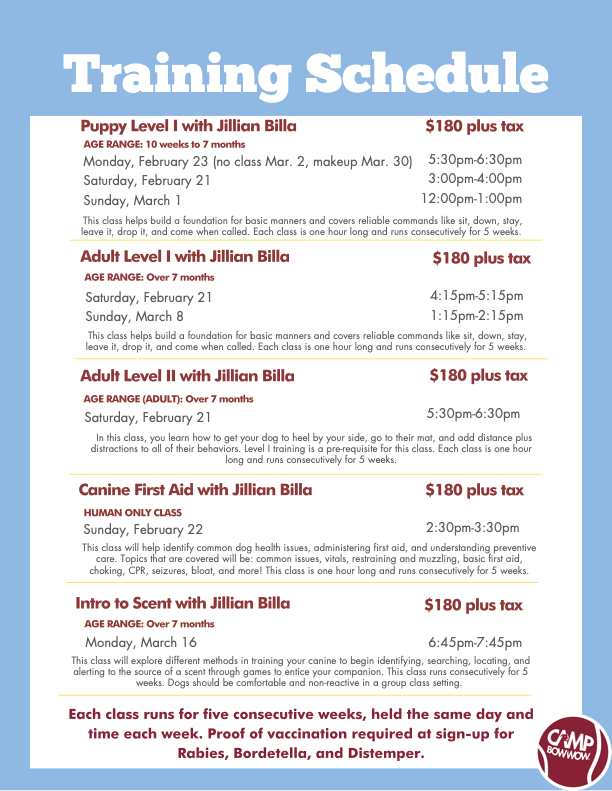 feb training schedule 2026