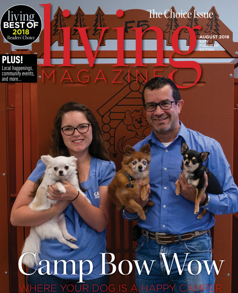 Camp Bow Wow Katy featured on the most recent cover of Living Magazine! 