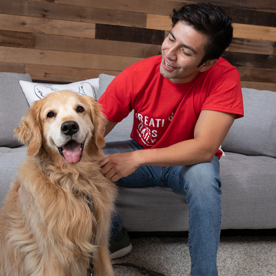dog with Camp Bow Wow employee