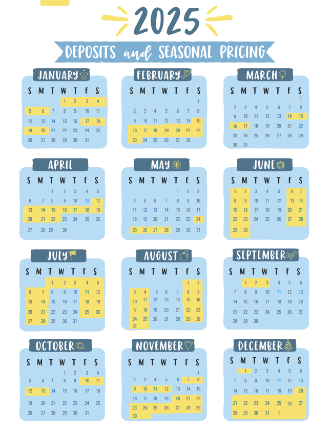 deposit and sesonal pricing schedule