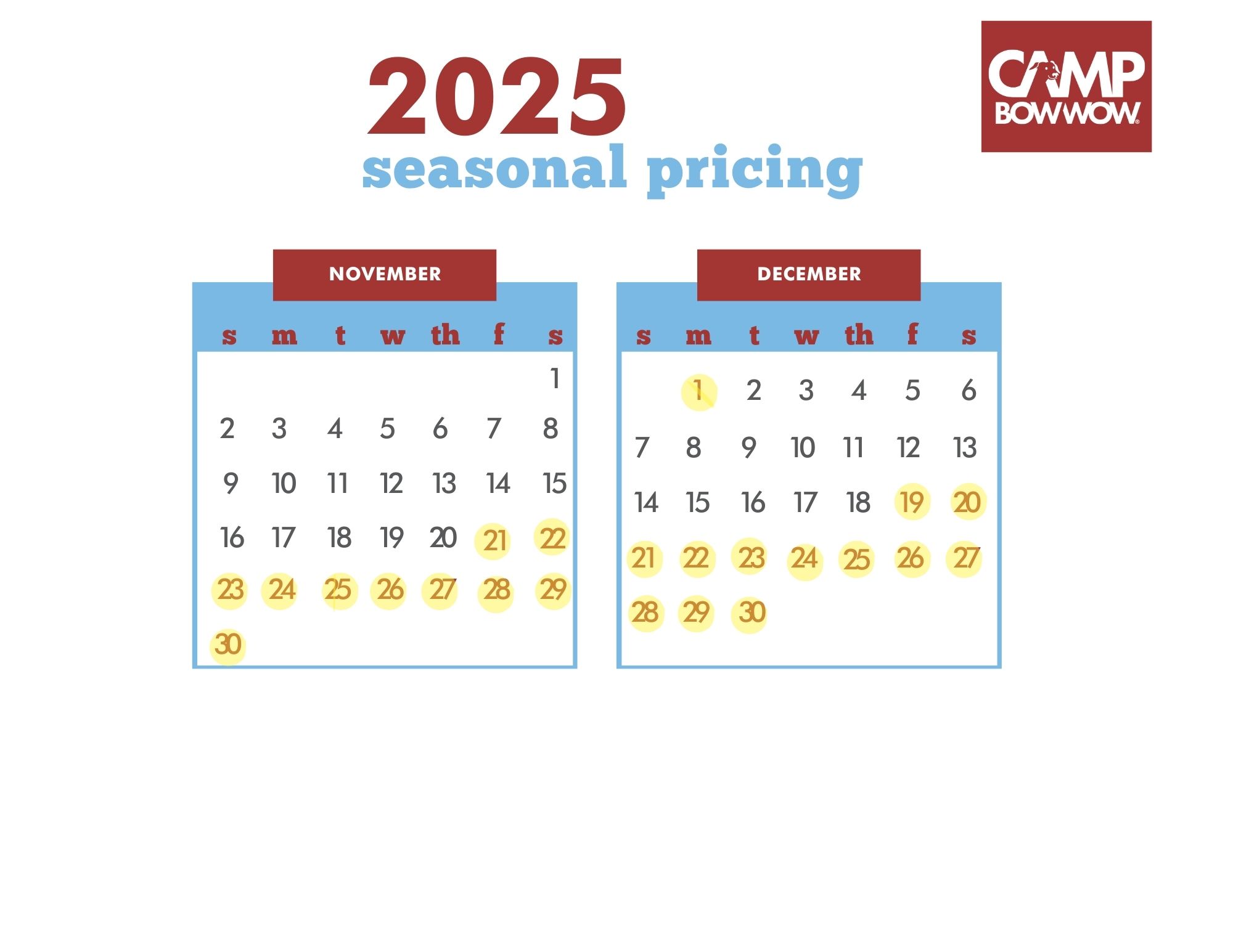 2025 Seasonal Pricing
