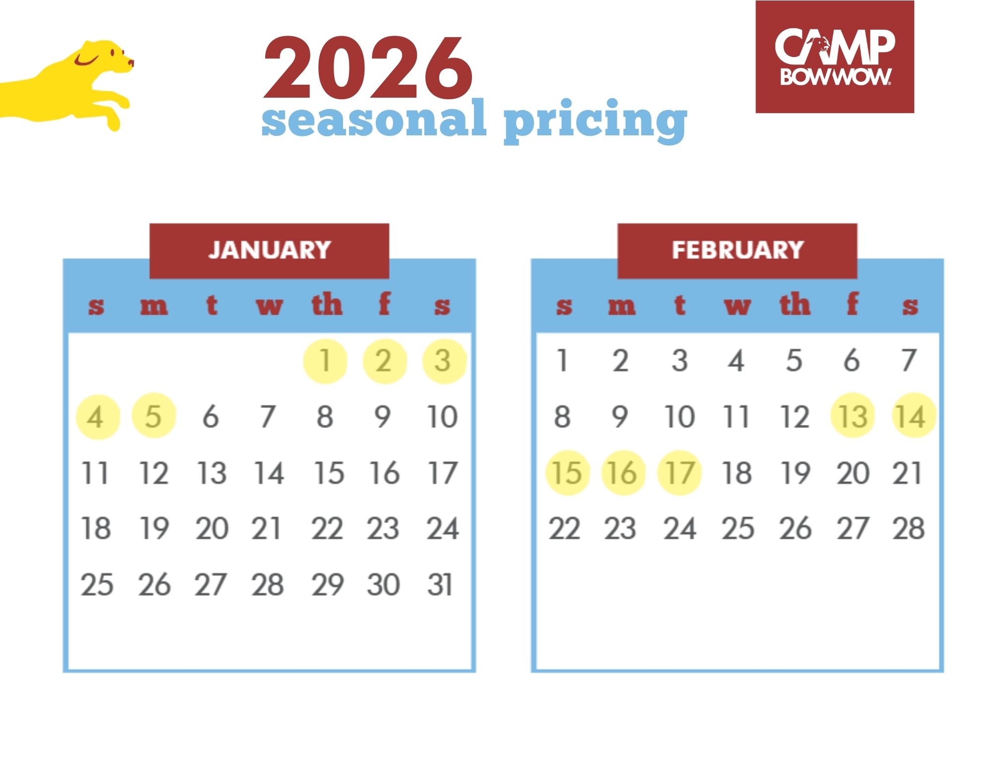 026 seasonal pricing dates