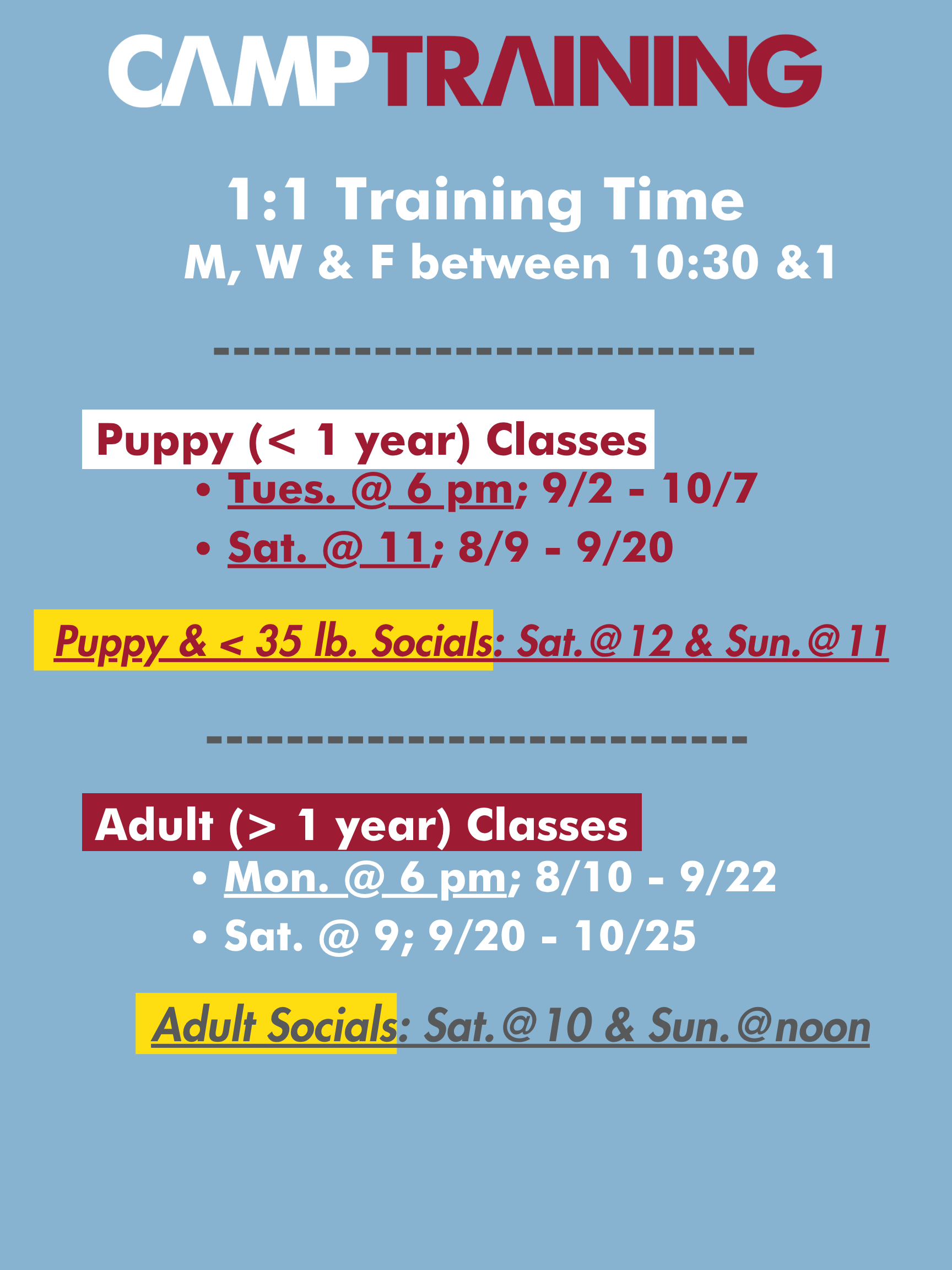 camp training schedule