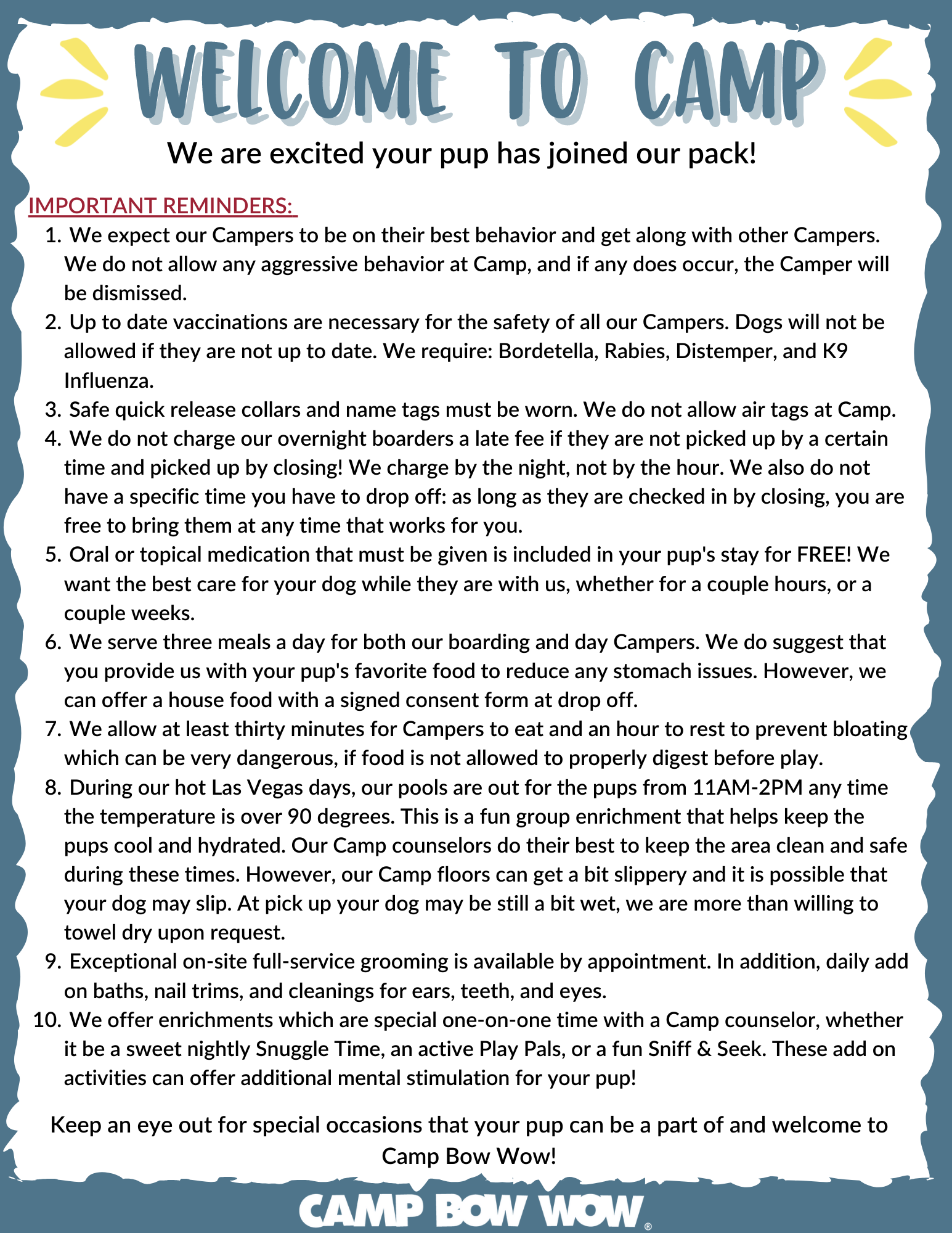 Welcome to camp information