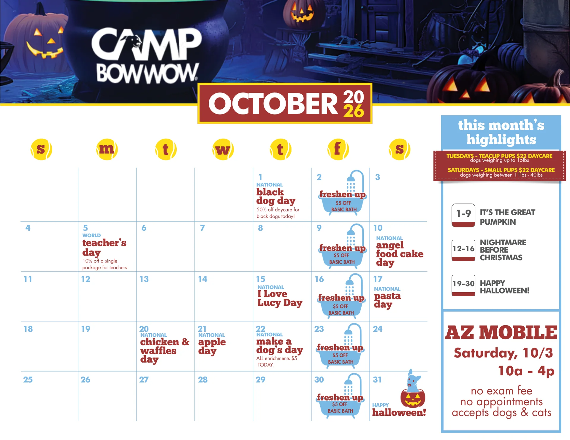 October 2026 Calendar of Events