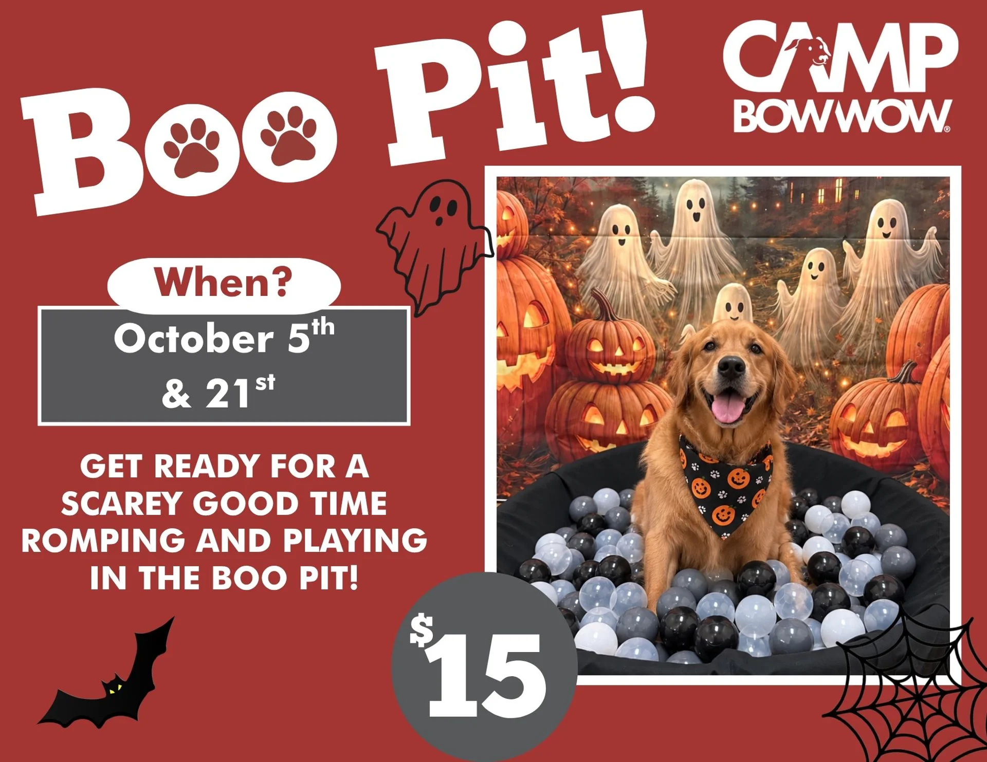 Boo Pit! When? October 5th & 21st Get ready for a scarey good time romping and playing in the boo pit!